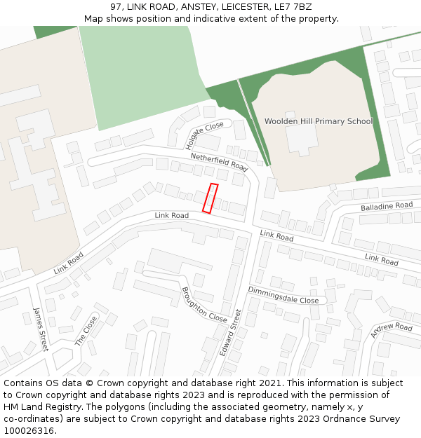 97, LINK ROAD, ANSTEY, LEICESTER, LE7 7BZ: Location map and indicative extent of plot