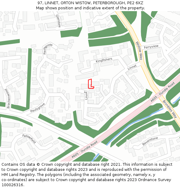 97, LINNET, ORTON WISTOW, PETERBOROUGH, PE2 6XZ: Location map and indicative extent of plot