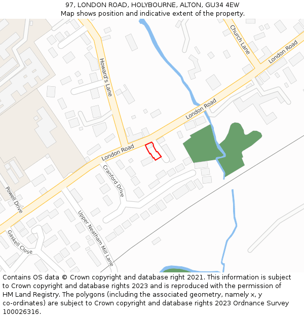 97, LONDON ROAD, HOLYBOURNE, ALTON, GU34 4EW: Location map and indicative extent of plot