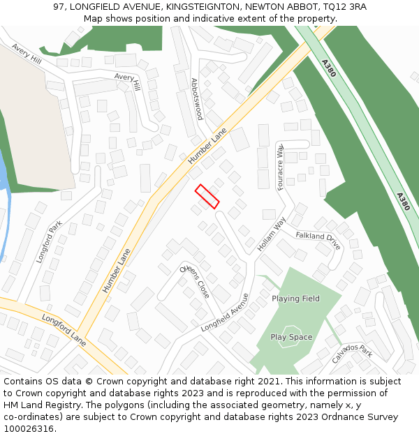 97, LONGFIELD AVENUE, KINGSTEIGNTON, NEWTON ABBOT, TQ12 3RA: Location map and indicative extent of plot