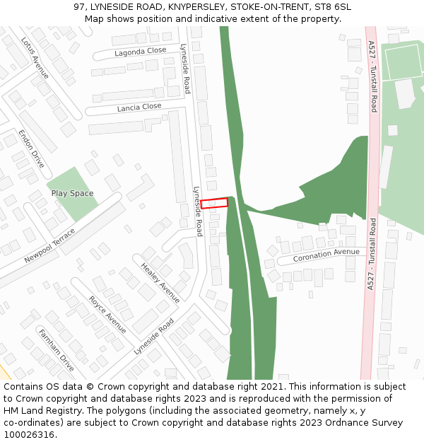 97, LYNESIDE ROAD, KNYPERSLEY, STOKE-ON-TRENT, ST8 6SL: Location map and indicative extent of plot