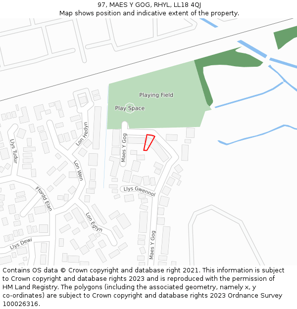 97, MAES Y GOG, RHYL, LL18 4QJ: Location map and indicative extent of plot