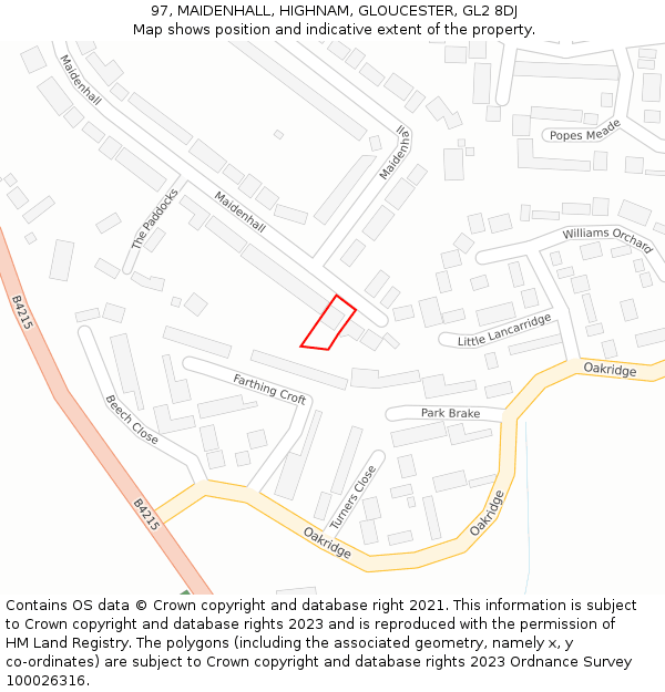 97, MAIDENHALL, HIGHNAM, GLOUCESTER, GL2 8DJ: Location map and indicative extent of plot