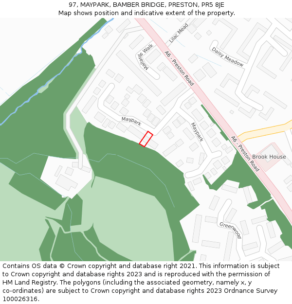 97, MAYPARK, BAMBER BRIDGE, PRESTON, PR5 8JE: Location map and indicative extent of plot