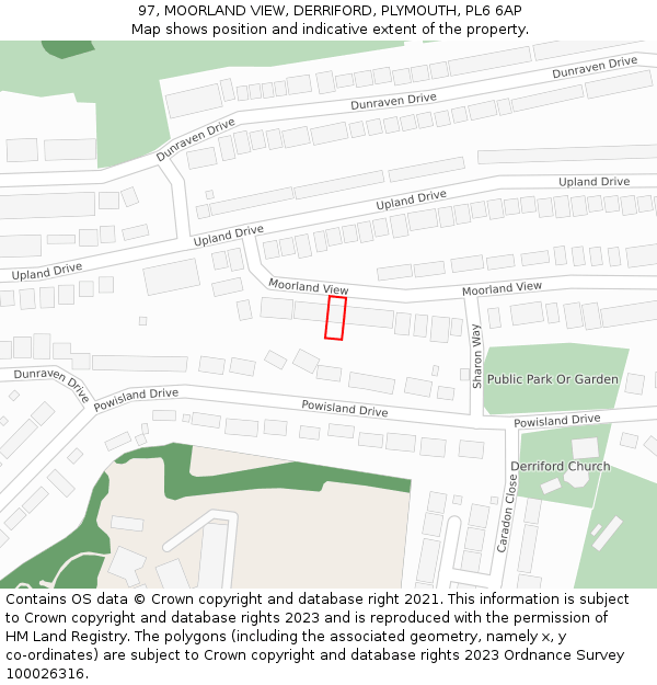 97, MOORLAND VIEW, DERRIFORD, PLYMOUTH, PL6 6AP: Location map and indicative extent of plot