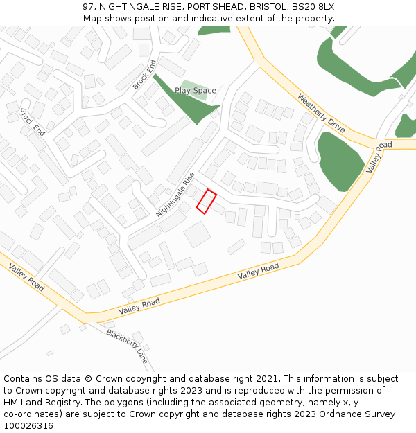 97, NIGHTINGALE RISE, PORTISHEAD, BRISTOL, BS20 8LX: Location map and indicative extent of plot