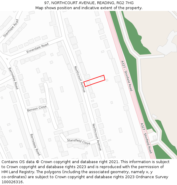 97, NORTHCOURT AVENUE, READING, RG2 7HG: Location map and indicative extent of plot