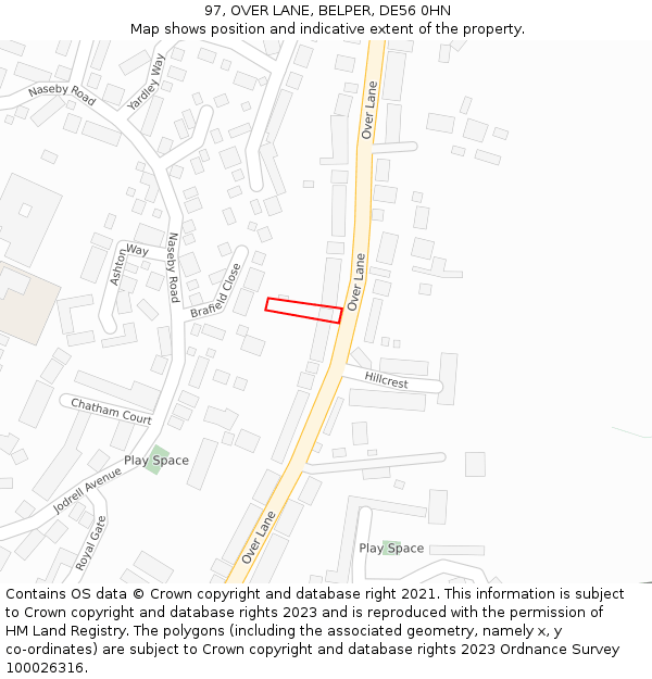 97, OVER LANE, BELPER, DE56 0HN: Location map and indicative extent of plot