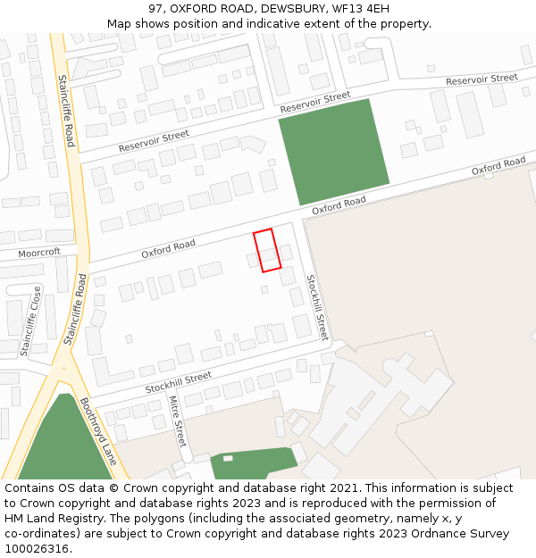 97, OXFORD ROAD, DEWSBURY, WF13 4EH: Location map and indicative extent of plot