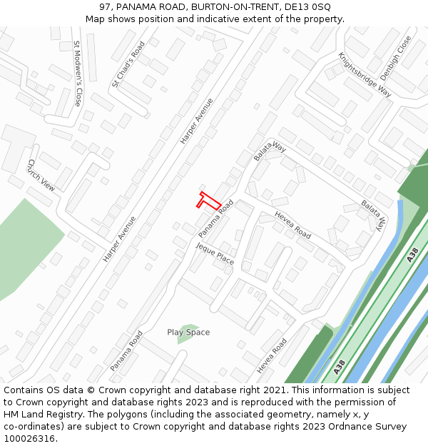 97, PANAMA ROAD, BURTON-ON-TRENT, DE13 0SQ: Location map and indicative extent of plot