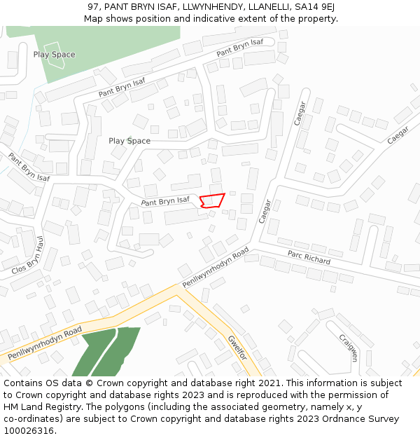 97, PANT BRYN ISAF, LLWYNHENDY, LLANELLI, SA14 9EJ: Location map and indicative extent of plot