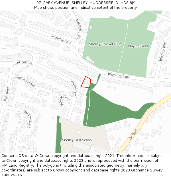 97, PARK AVENUE, SHELLEY, HUDDERSFIELD, HD8 8JY: Location map and indicative extent of plot