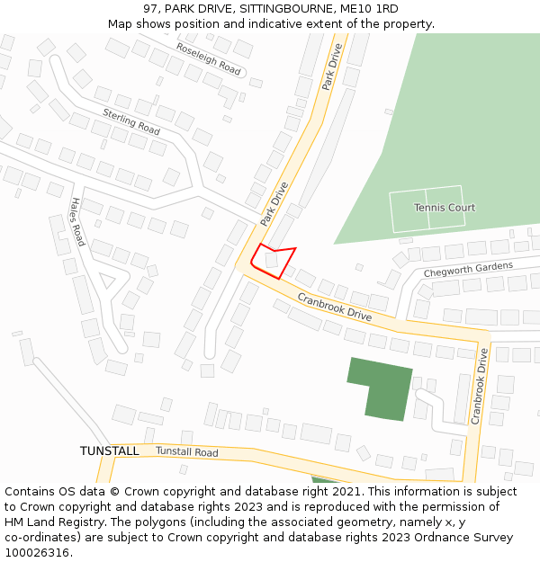 97, PARK DRIVE, SITTINGBOURNE, ME10 1RD: Location map and indicative extent of plot