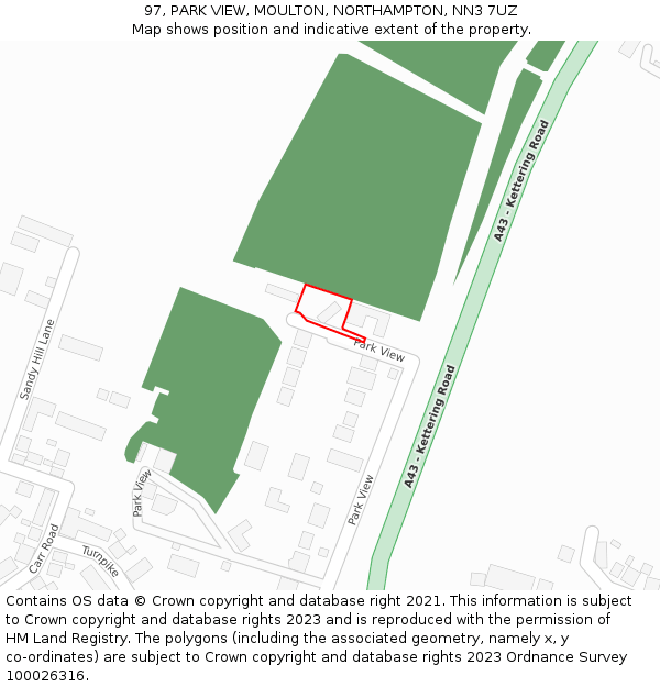 97, PARK VIEW, MOULTON, NORTHAMPTON, NN3 7UZ: Location map and indicative extent of plot