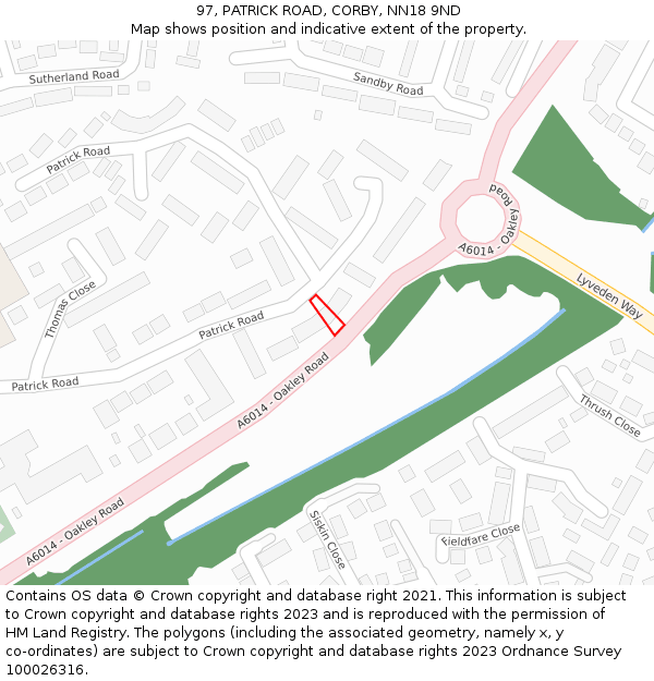 97, PATRICK ROAD, CORBY, NN18 9ND: Location map and indicative extent of plot
