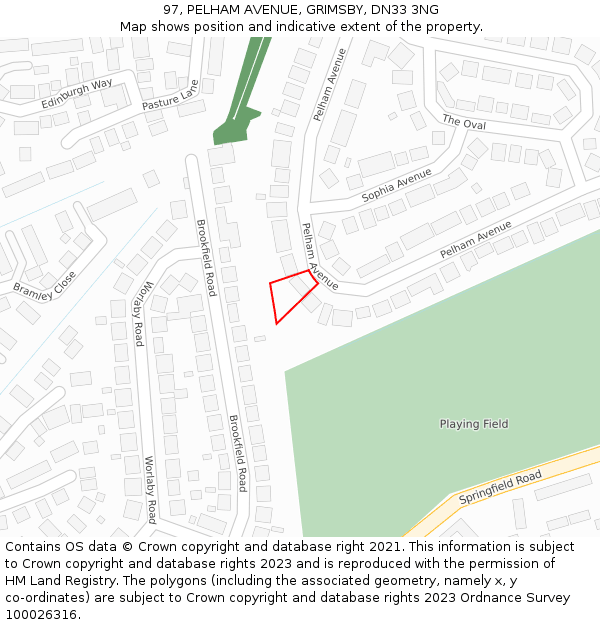 97, PELHAM AVENUE, GRIMSBY, DN33 3NG: Location map and indicative extent of plot