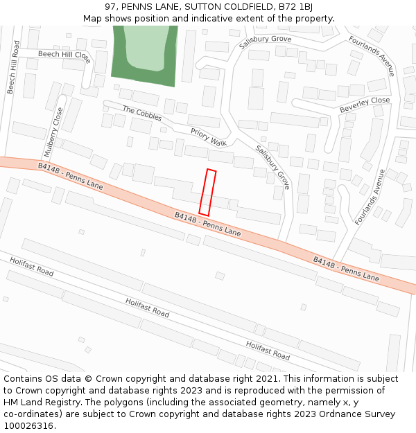 97, PENNS LANE, SUTTON COLDFIELD, B72 1BJ: Location map and indicative extent of plot