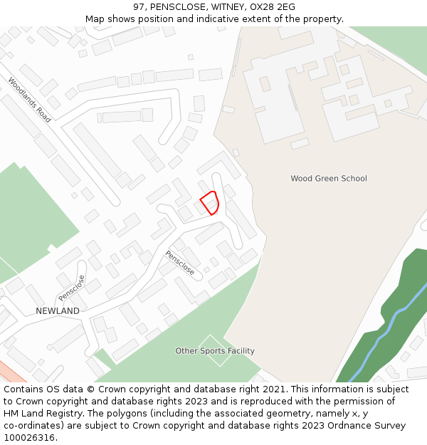 97, PENSCLOSE, WITNEY, OX28 2EG: Location map and indicative extent of plot