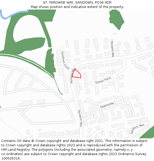 97, PEROWNE WAY, SANDOWN, PO36 9DR: Location map and indicative extent of plot