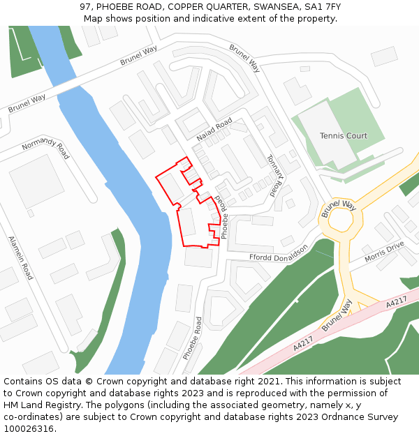 97, PHOEBE ROAD, COPPER QUARTER, SWANSEA, SA1 7FY: Location map and indicative extent of plot