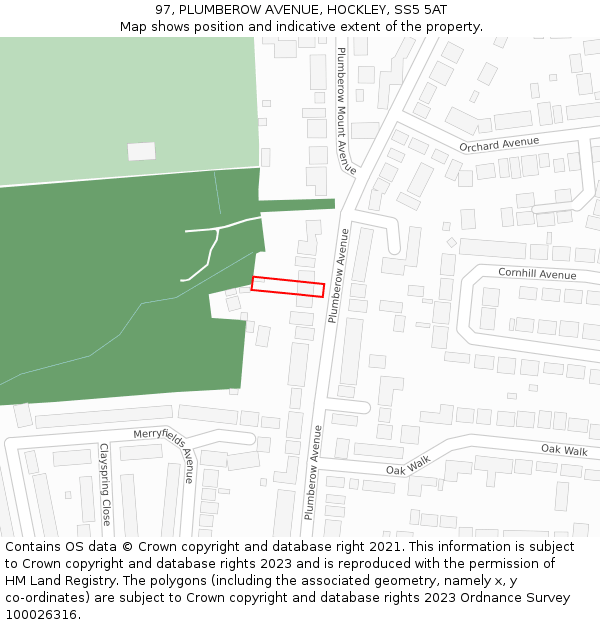 97, PLUMBEROW AVENUE, HOCKLEY, SS5 5AT: Location map and indicative extent of plot