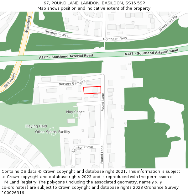 97, POUND LANE, LAINDON, BASILDON, SS15 5SP: Location map and indicative extent of plot