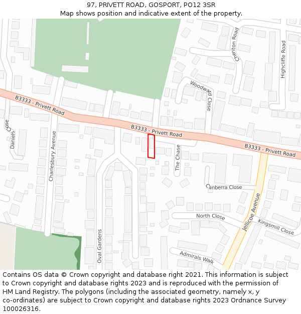 97, PRIVETT ROAD, GOSPORT, PO12 3SR: Location map and indicative extent of plot