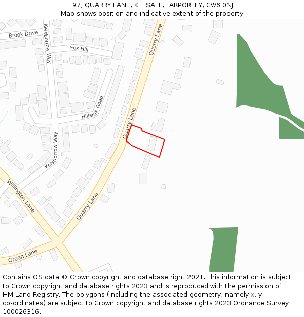 97, QUARRY LANE, KELSALL, TARPORLEY, CW6 0NJ: Location map and indicative extent of plot