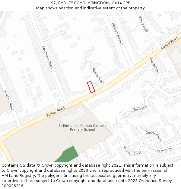 97, RADLEY ROAD, ABINGDON, OX14 3PR: Location map and indicative extent of plot