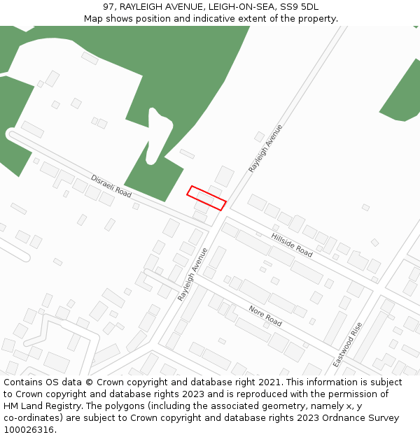 97, RAYLEIGH AVENUE, LEIGH-ON-SEA, SS9 5DL: Location map and indicative extent of plot