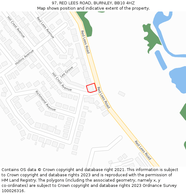 97, RED LEES ROAD, BURNLEY, BB10 4HZ: Location map and indicative extent of plot