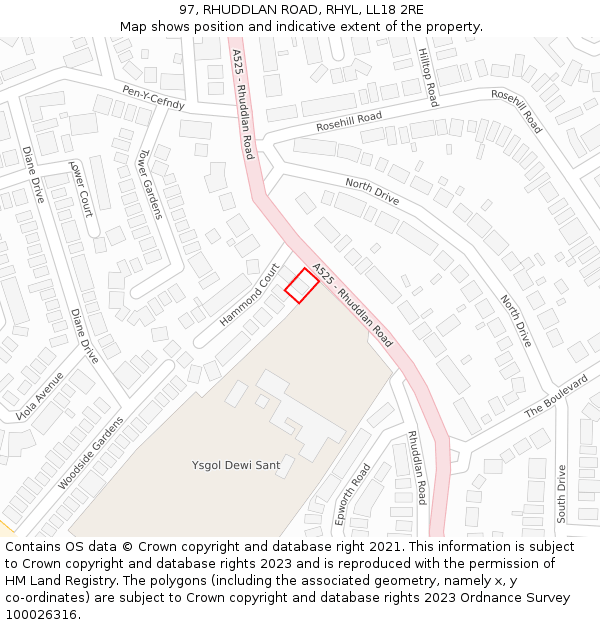 97, RHUDDLAN ROAD, RHYL, LL18 2RE: Location map and indicative extent of plot