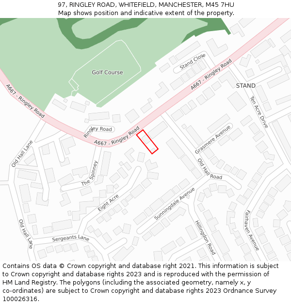 97, RINGLEY ROAD, WHITEFIELD, MANCHESTER, M45 7HU: Location map and indicative extent of plot