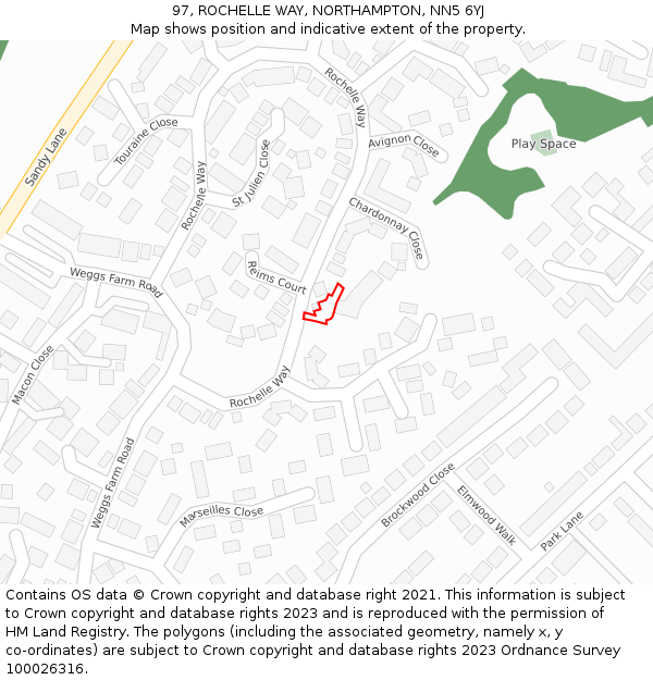 97, ROCHELLE WAY, NORTHAMPTON, NN5 6YJ: Location map and indicative extent of plot