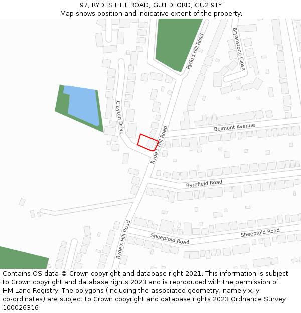 97, RYDES HILL ROAD, GUILDFORD, GU2 9TY: Location map and indicative extent of plot