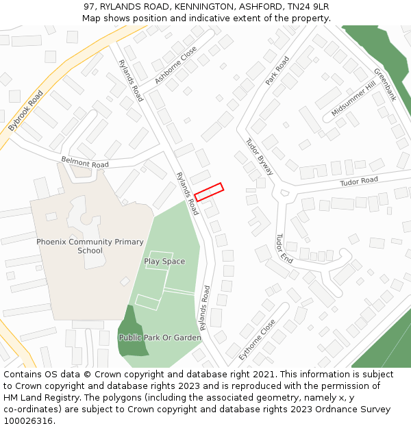 97, RYLANDS ROAD, KENNINGTON, ASHFORD, TN24 9LR: Location map and indicative extent of plot