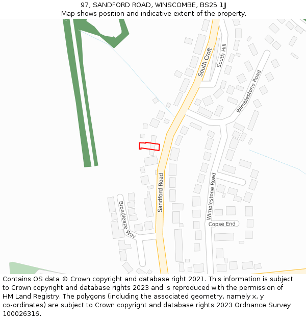 97, SANDFORD ROAD, WINSCOMBE, BS25 1JJ: Location map and indicative extent of plot