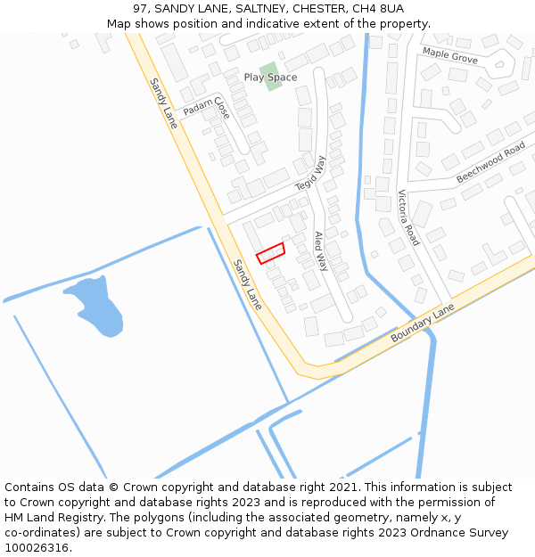 97, SANDY LANE, SALTNEY, CHESTER, CH4 8UA: Location map and indicative extent of plot