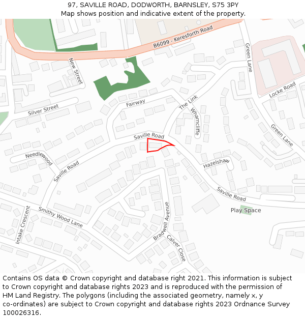 97, SAVILLE ROAD, DODWORTH, BARNSLEY, S75 3PY: Location map and indicative extent of plot