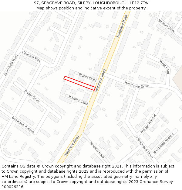 97, SEAGRAVE ROAD, SILEBY, LOUGHBOROUGH, LE12 7TW: Location map and indicative extent of plot