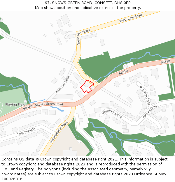 97, SNOWS GREEN ROAD, CONSETT, DH8 0EP: Location map and indicative extent of plot