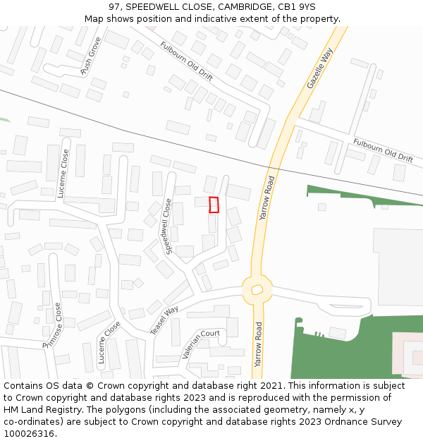 97, SPEEDWELL CLOSE, CAMBRIDGE, CB1 9YS: Location map and indicative extent of plot