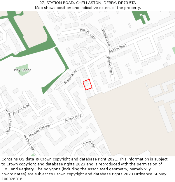 97, STATION ROAD, CHELLASTON, DERBY, DE73 5TA: Location map and indicative extent of plot