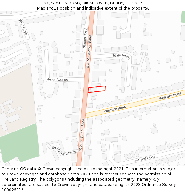 97, STATION ROAD, MICKLEOVER, DERBY, DE3 9FP: Location map and indicative extent of plot