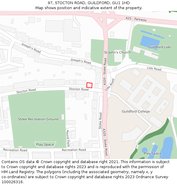 97, STOCTON ROAD, GUILDFORD, GU1 1HD: Location map and indicative extent of plot