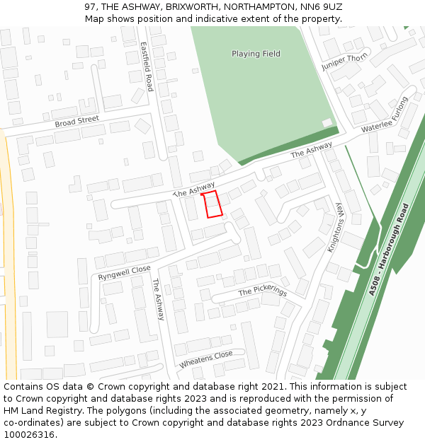 97, THE ASHWAY, BRIXWORTH, NORTHAMPTON, NN6 9UZ: Location map and indicative extent of plot