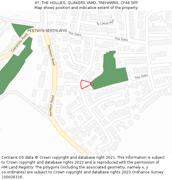 97, THE HOLLIES, QUAKERS YARD, TREHARRIS, CF46 5PP: Location map and indicative extent of plot