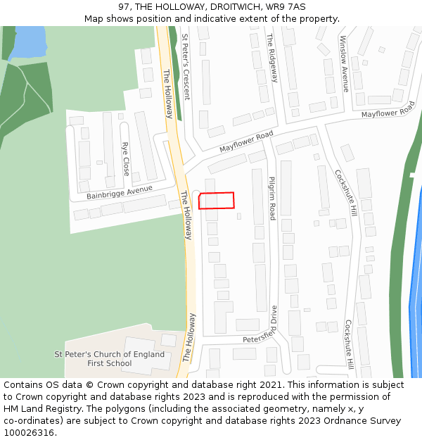 97, THE HOLLOWAY, DROITWICH, WR9 7AS: Location map and indicative extent of plot