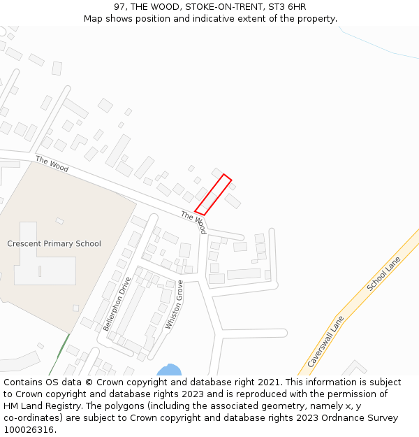 97, THE WOOD, STOKE-ON-TRENT, ST3 6HR: Location map and indicative extent of plot