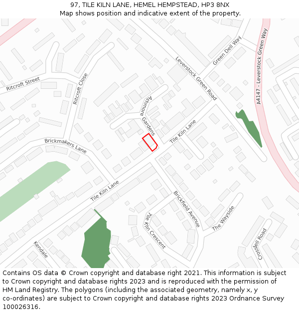 97, TILE KILN LANE, HEMEL HEMPSTEAD, HP3 8NX: Location map and indicative extent of plot